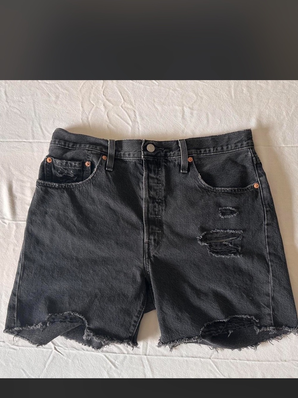 Levi’s 501 Black Distressed High-Rise Denim Shorts